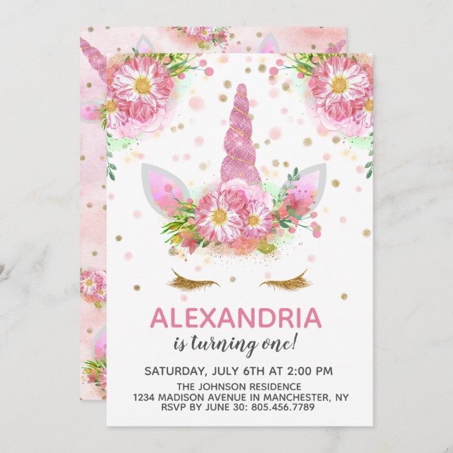 Convites Unicórnios no Bloom Birthday (Frente/Verso)