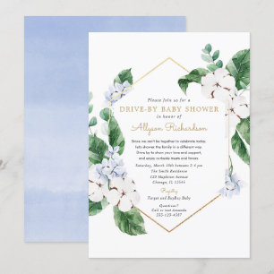 Convites Unidade azul de ouro floral por chá de fraldas pr