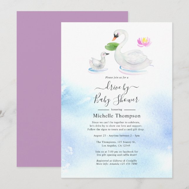 Convites Unidade de aquarela Swan por calça ou Chá de frald (Frente/Verso)