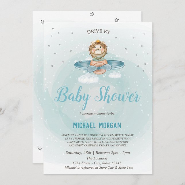 Convites Unidade De Avião Leão Por Chá de fraldas (Frente/Verso)