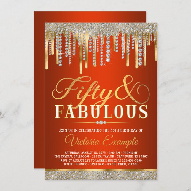 Convites Unidade de Diamante Dourada Vermelha Fabulosa 50 F (Frente/Verso)