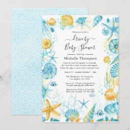 Convites Unidade de vida do mar azul e amarelo por Chá de f