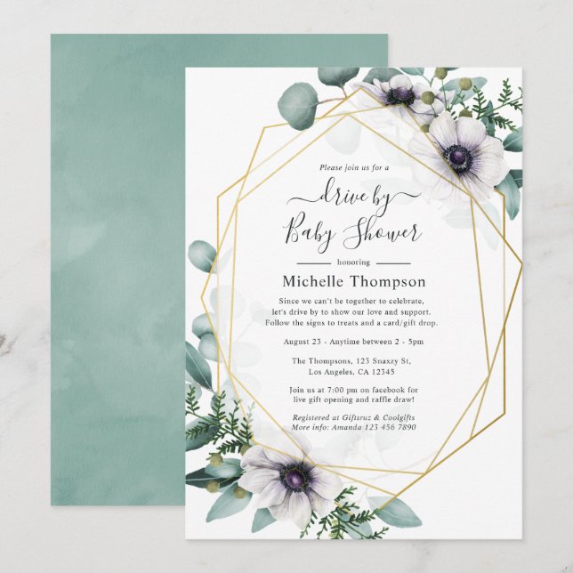 Convites Unidade Geométrica Eucalyptus Anemone Por Chá (Frente/Verso)