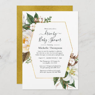 Convites Unidade Geométrica Floral Dourada Por Chá