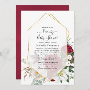 Convites Unidade Geométrica Floral Vermelha Burgundy Por Ch