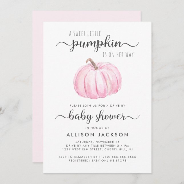 Convites Unidade por Abóbora Rosa Aquecida Menina Chá (Frente/Verso)