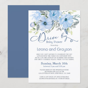 Convites Unidade por Chá de fraldas Azul Azulado Cor de Á