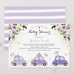 Convites Unidade por Chá de fraldas Lilac Dourado