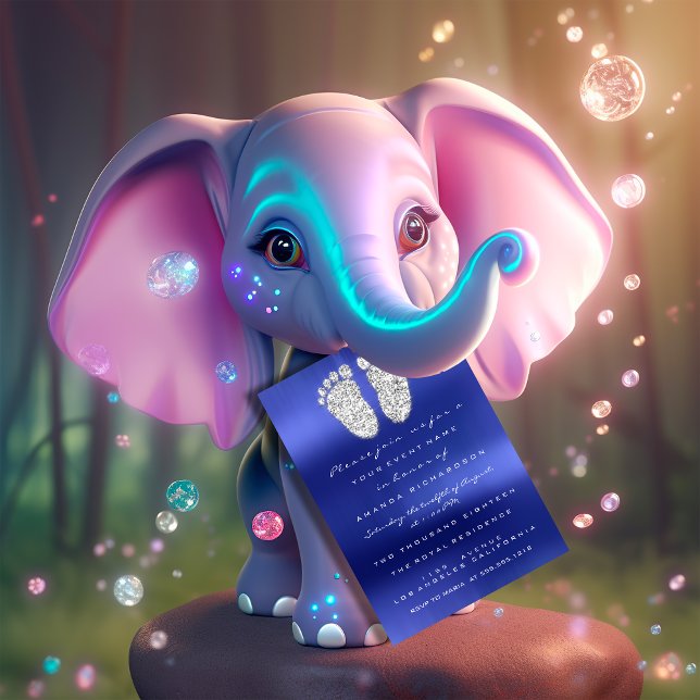 Convites Unidades de Faísca Pés de Chá de fraldas Real Azul (Spark Drips Silver Royal Blue Baby Shower Feet Invitation)