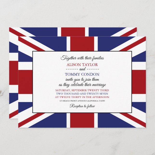 Convites Union Jack Flag British Wedding (Frente/Verso)