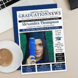 Convites Unique Blue Graduation Newspaper Breaking News