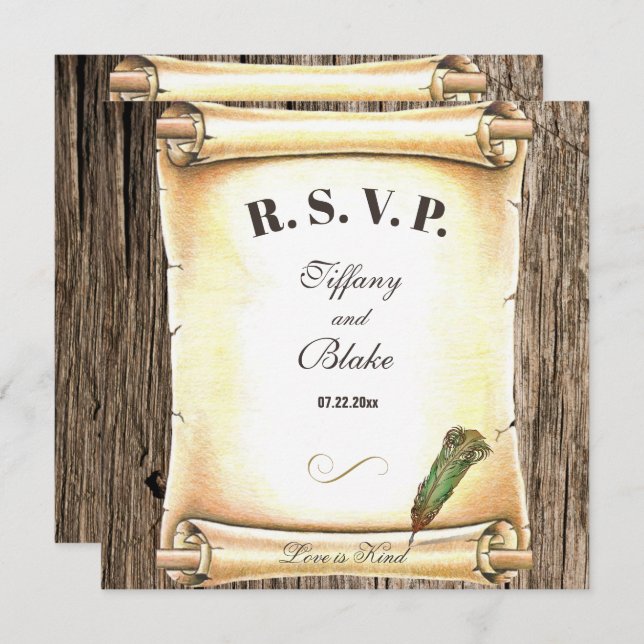 Convites Unique Scroll & Feather Pen Wedding  (Frente/Verso)