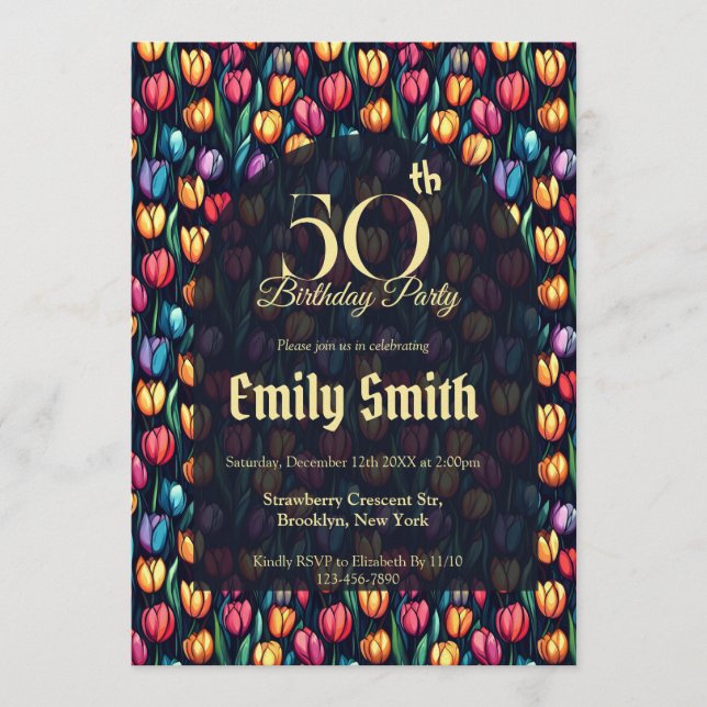 Convites Unique Tulip Aesthetic 5Th Birthday (Frente)