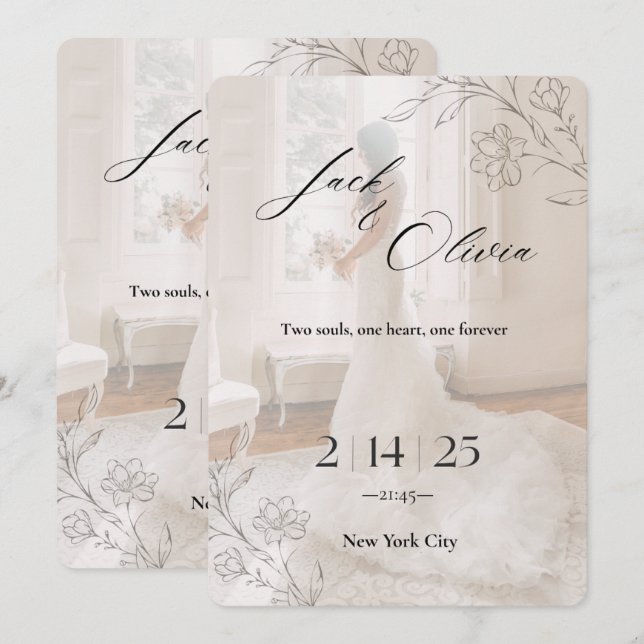 Convites Unique wedding invitation cart (Frente/Verso)