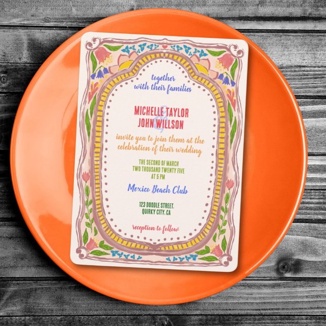 Convites Unique Whimsical Floral Doodle Hand Painted  (hand painted floral wedding invitation)