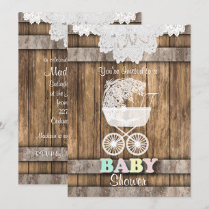 Convites Unisex Baby 👶 Chá in Rustic Wood and Lace
