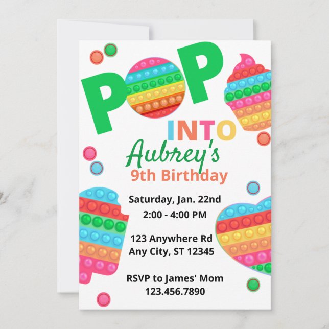 Convites Unisex Rainbow Pop It Fidget Toy Festa de aniversá (Frente)
