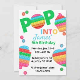Convites Unisex Rainbow Pop It Fidget Toy Festa de aniversá