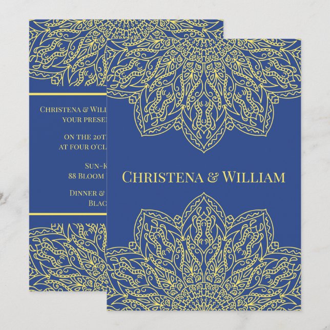 Convites Unity in Bloom Blue Wedding Invitation (Frente/Verso)