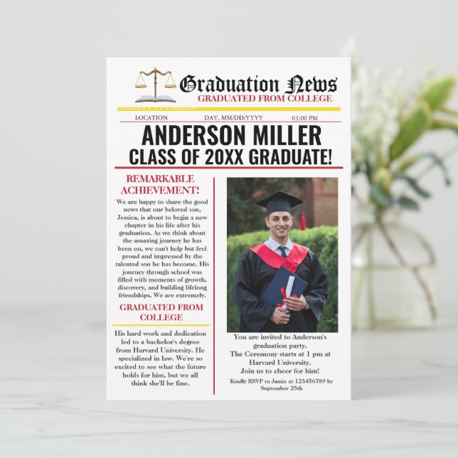 Convites Universidade de Jornais de Graduação de Advogado Ú (Em pé/Frente)