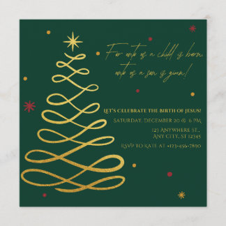 Convites Unto Us A Child Is Born Christmas Party Invitation