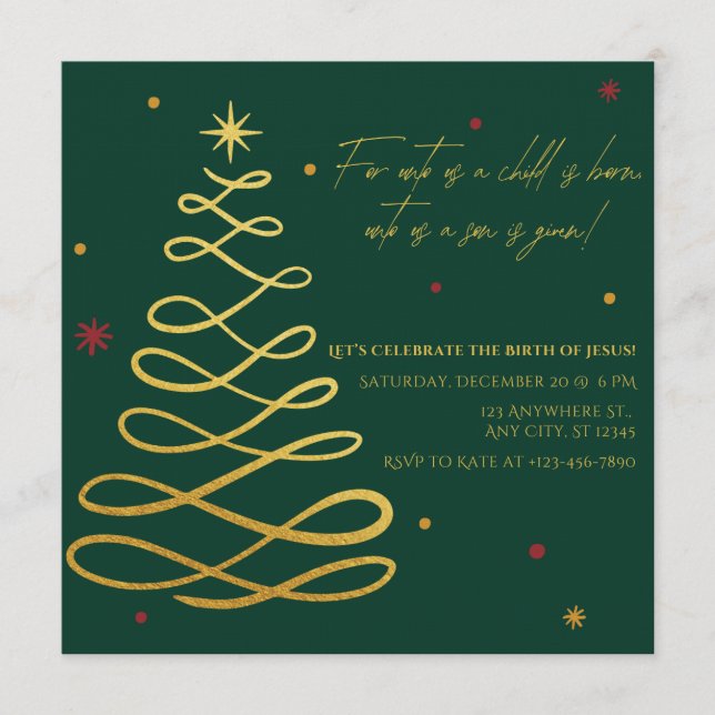 Convites Unto Us A Child Is Born Christmas Party Invitation (Frente)
