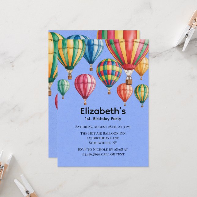 Convites Up Up & Away 1st. Birthday Party (Frente/Verso In Situ)