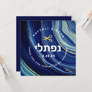 Convites Upsherin Aquarela & Brilho com Nome Hebraico