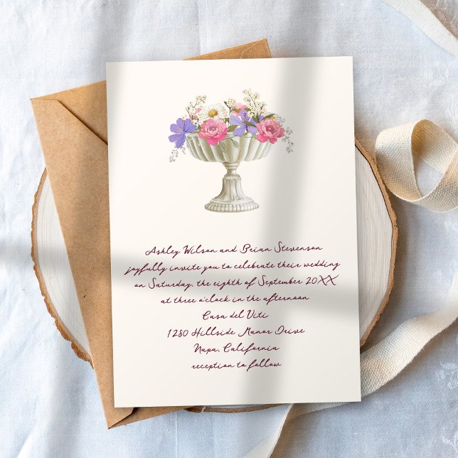 Convites Urn de Jardim Tuscano Romântico com Flores Casamen (Criador carregado)