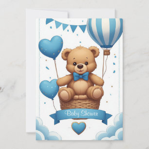 Convites Ursa de pelúcia azul fofa para chá de bebê 🧸