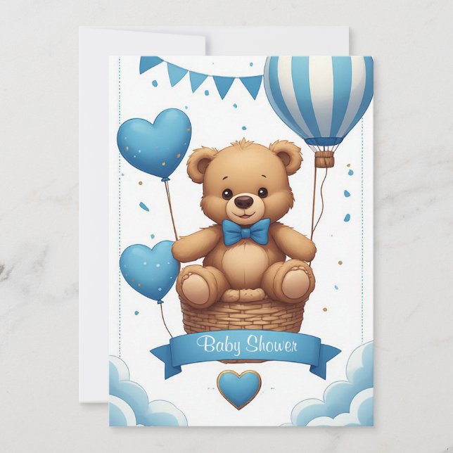 Convites Ursa de pelúcia azul fofa para chá de bebê 🧸 (Frente)
