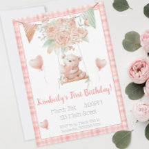 Ursa de pelúcia fofa xadrez rosa de aniversário