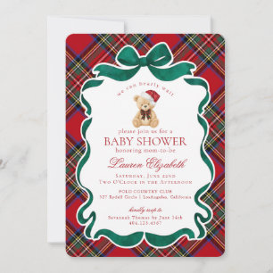 Convites Ursa de Xmas em Xadrez Vermelho Baby Shower