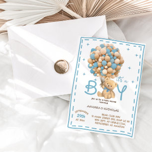 Convites Ursa É um Menino Churrasco de Baby Shower Azul