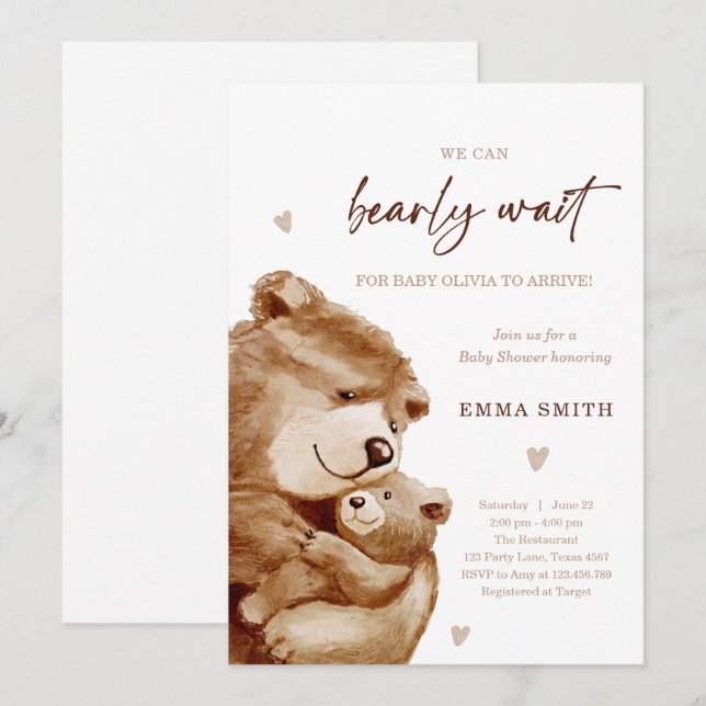 Convites Ursa Esperta Urso Boho Neutro Chás de Bebê (Frente/Verso)