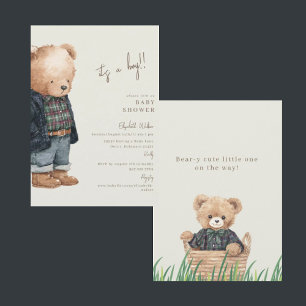 Convites Ursa-l Cute Urso de Pelúcia É um Menino Churrasco 