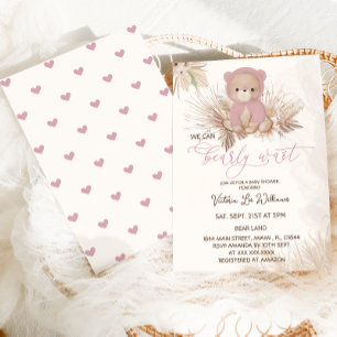 Convites Ursa Pink Boho Quase Esperando Menina Churrasco de