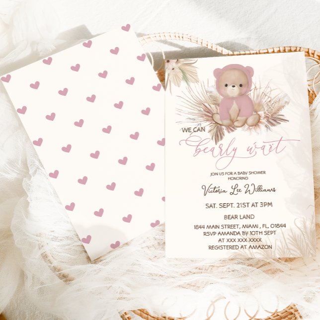 Convites Ursa Pink Boho Quase Esperando Menina Churrasco de (Criador carregado)