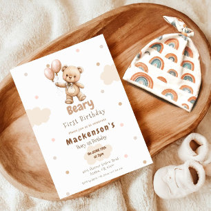 Convites Ursa Primeiro Urso de Aniversário de Balão Menino