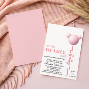 Convites Ursa Rosa Suave Balão de Teddy Menina
