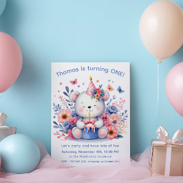 Convites Ursa Teddy Fofa de 1º Aniversário