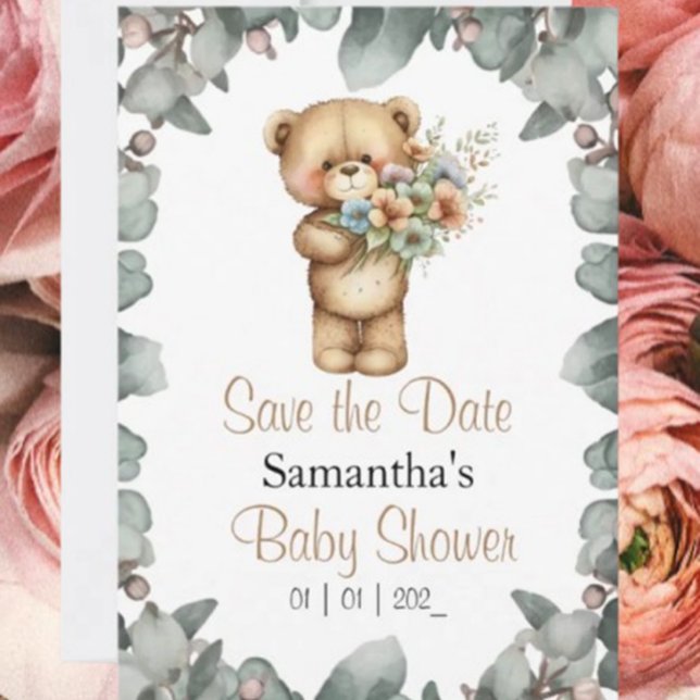 Convites Ursinho  Aquarela Data em Branco (Get ready for an unforgettable celebration with our adorable teddy bear baby shower invitation! )