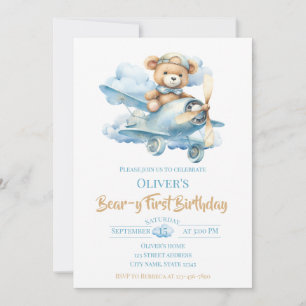 Convites Ursinho Aviador em Aquarela Aniversário de Urso Pr