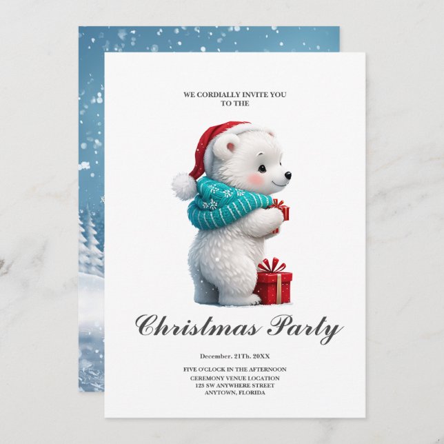 Convites Ursinho bonitinho com chapéu de Natal (Frente/Verso)