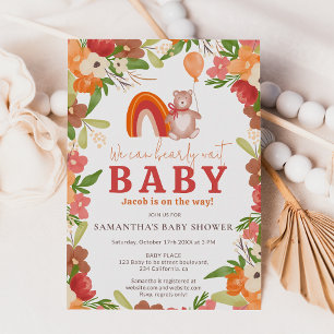 Convites Ursinho bonitinho esperando chá de fraldas arco-ír