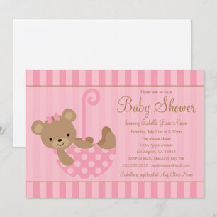 Convites Ursinho   Cor de Rosa