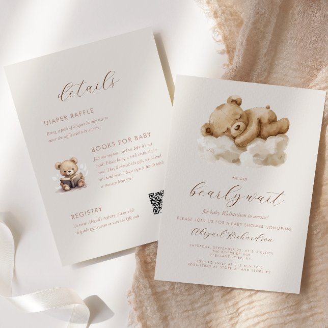 Convites Ursinho de Aquarela Conjunto Completo Bege Chá de  (Criador carregado)