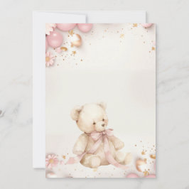 Convites Ursinho de Pelúcia Pastel Champanhe Dourado Menina
