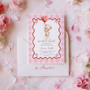 Convites Ursinho de São Valentim Baby Shower Menina