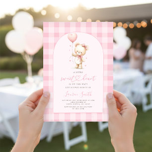 Convites Ursinho de São Valentim Rosa Churrasco de Bebê Men